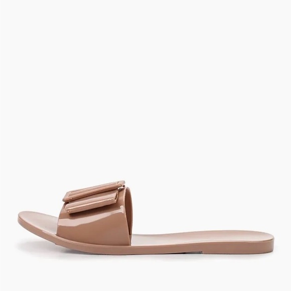 NWT Olivia Miller Women’s Brooke Jelly Bow Buckle Slide Flat Sandals Tan Size 7 - Picture 4 of 5